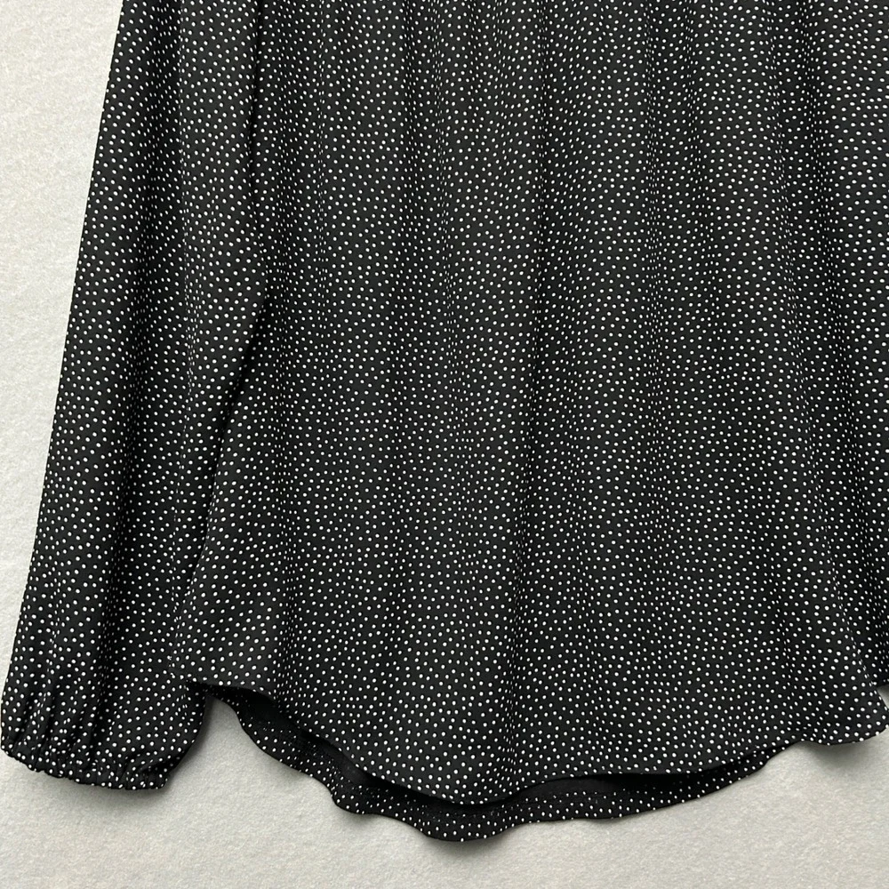 LOFT Black White Micro Polka Dot Blouse M Long Sleeve Business Casual Career - Picture 11 of 13